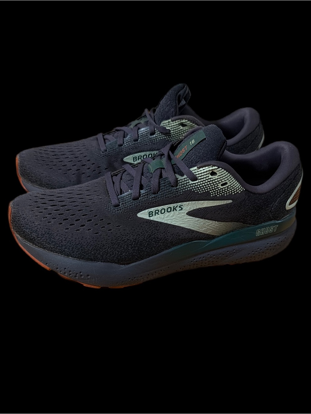 Brooks Ghost 16 Mens size 11  Running Shoes Blackened Pearl/June Bug Green